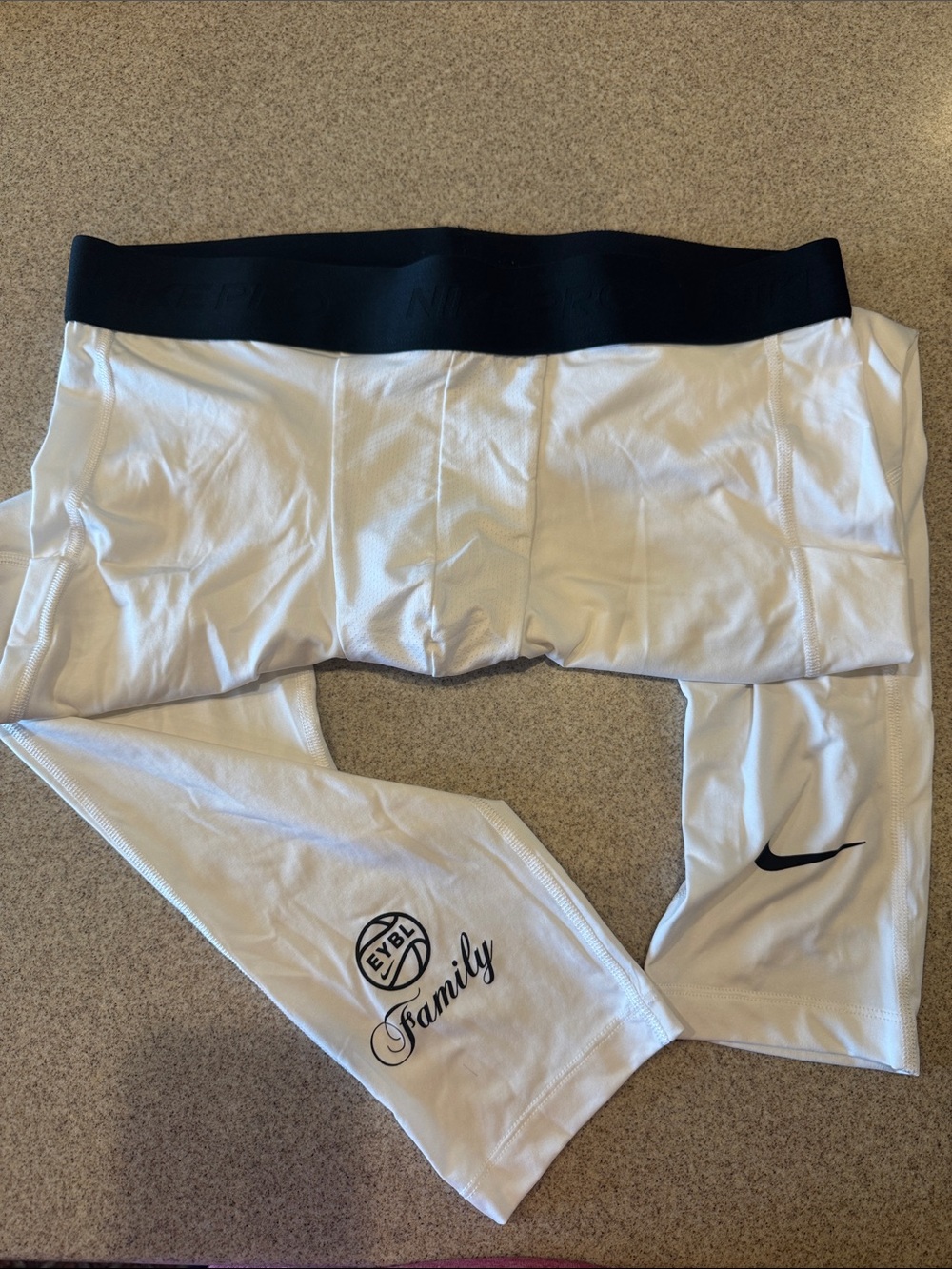 Nike Pro EYBL White Mens Compression Leggings with Black Waistband